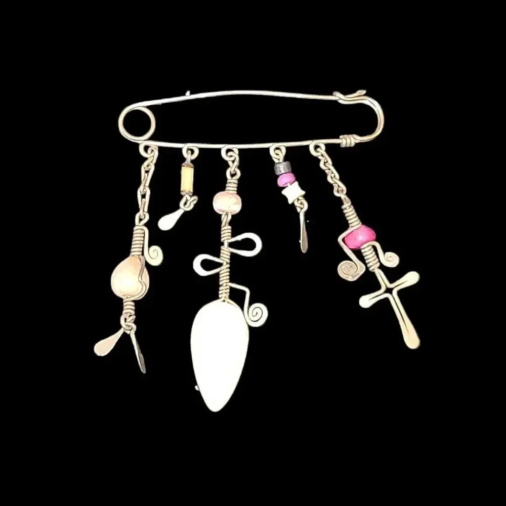 Modernist Artisan Safety Pin Charm‎ Brooch